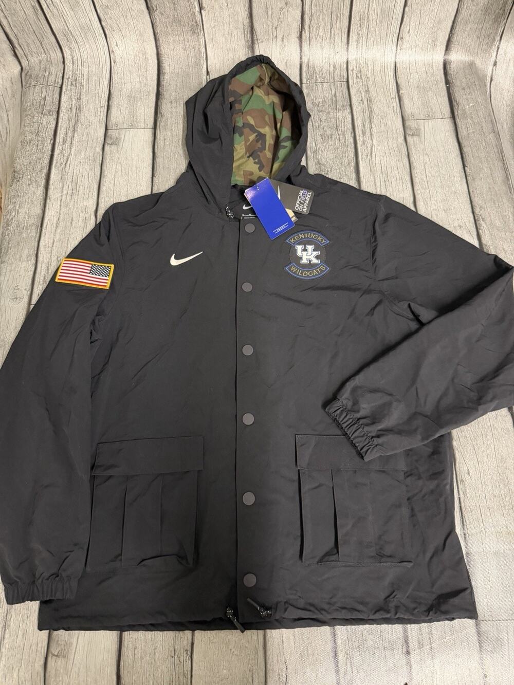 NWT Mens Nike Kentucky Wildcats Military Appreciation Jacket Snap Front Black XL